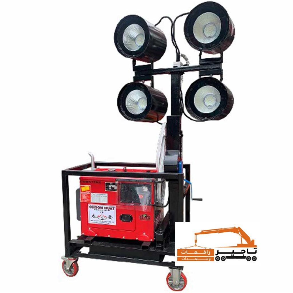وحدة إنارة محمولة مزودة بمولد كهربائي وأربع كشافات LED.